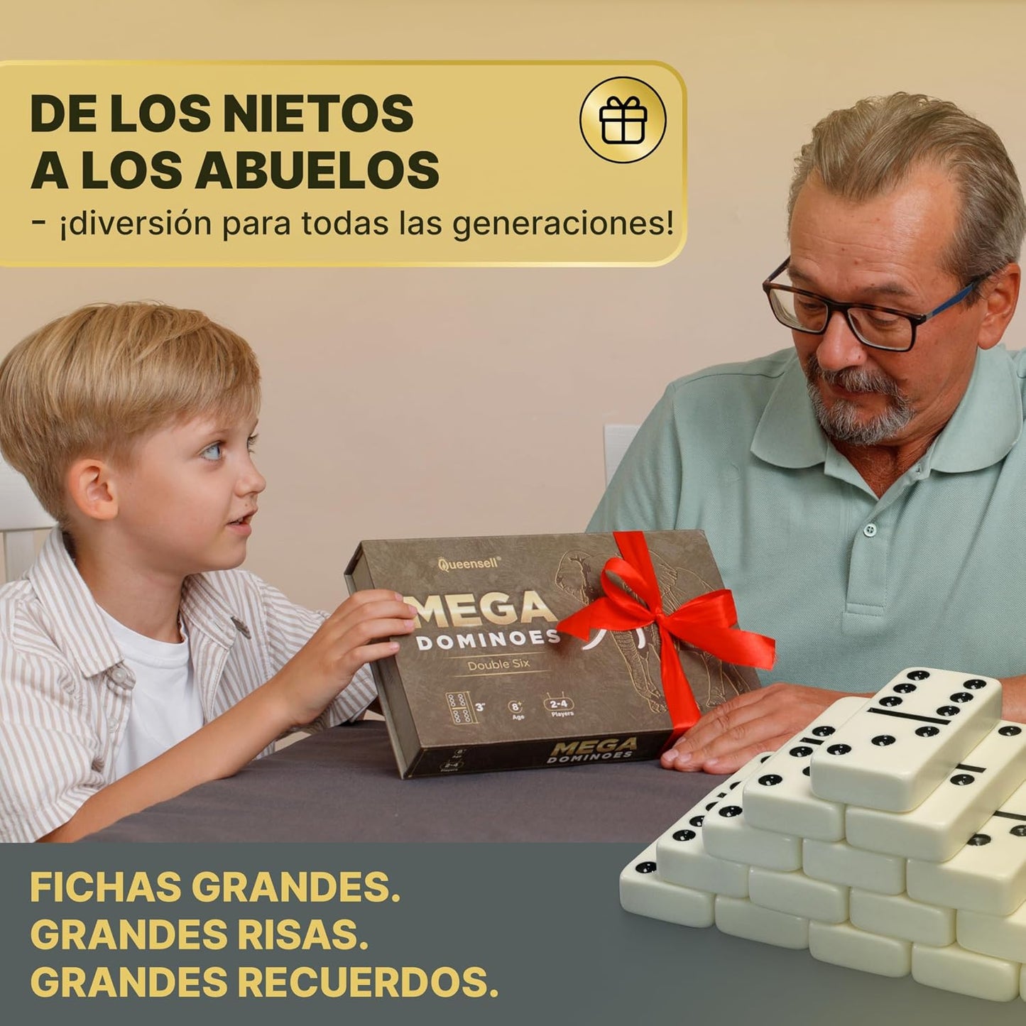 Juego de dominó mega grande de 3" para adultos y niños \u2013 J...
