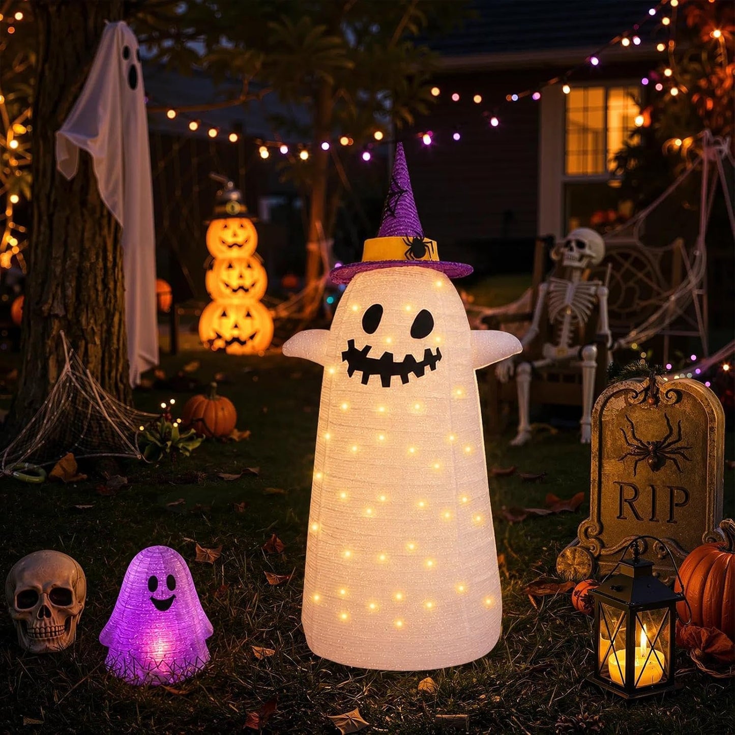Decoraciones de fantasmas de Halloween plegables para exteriores, d...