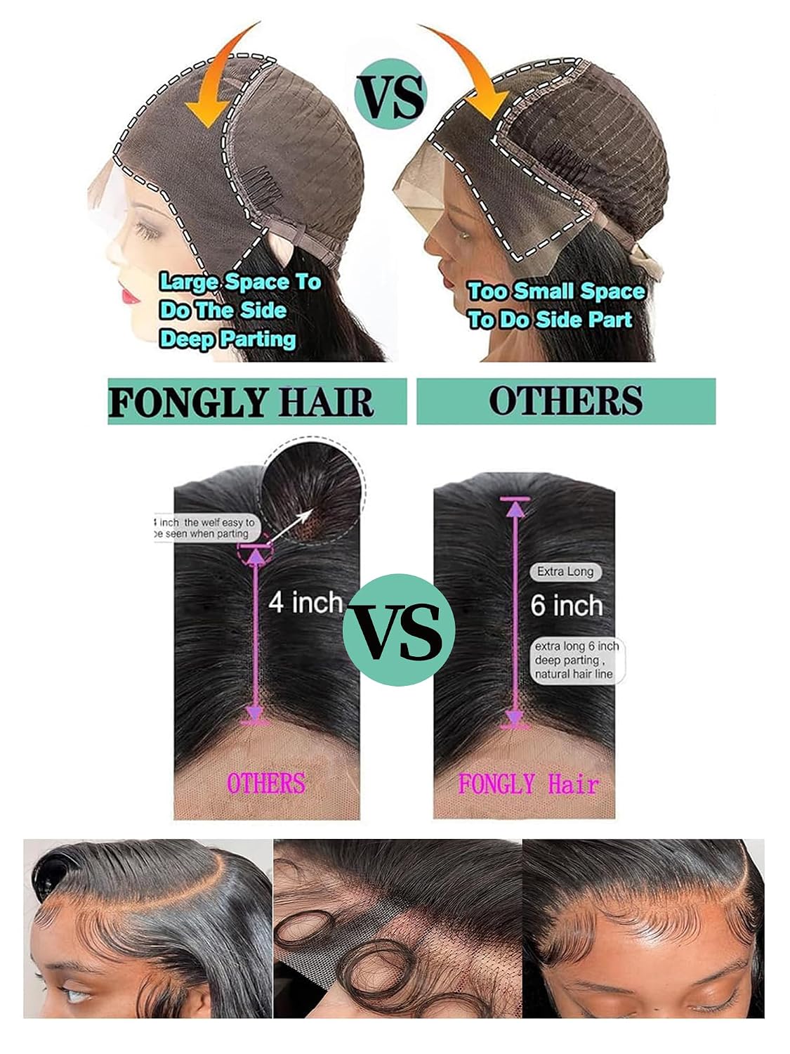 Fongly Pelucas de Cabello Humano Ondulado con Encaje Frontal 13x6 P...
