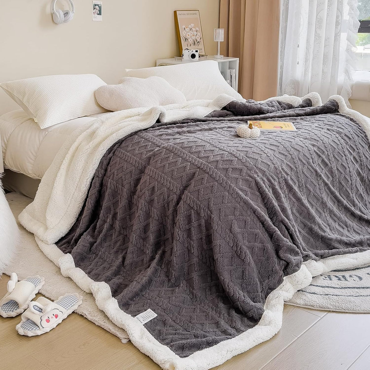 Manta Sherpa de tamaño completo para cama - Mantas de vellón suaves...