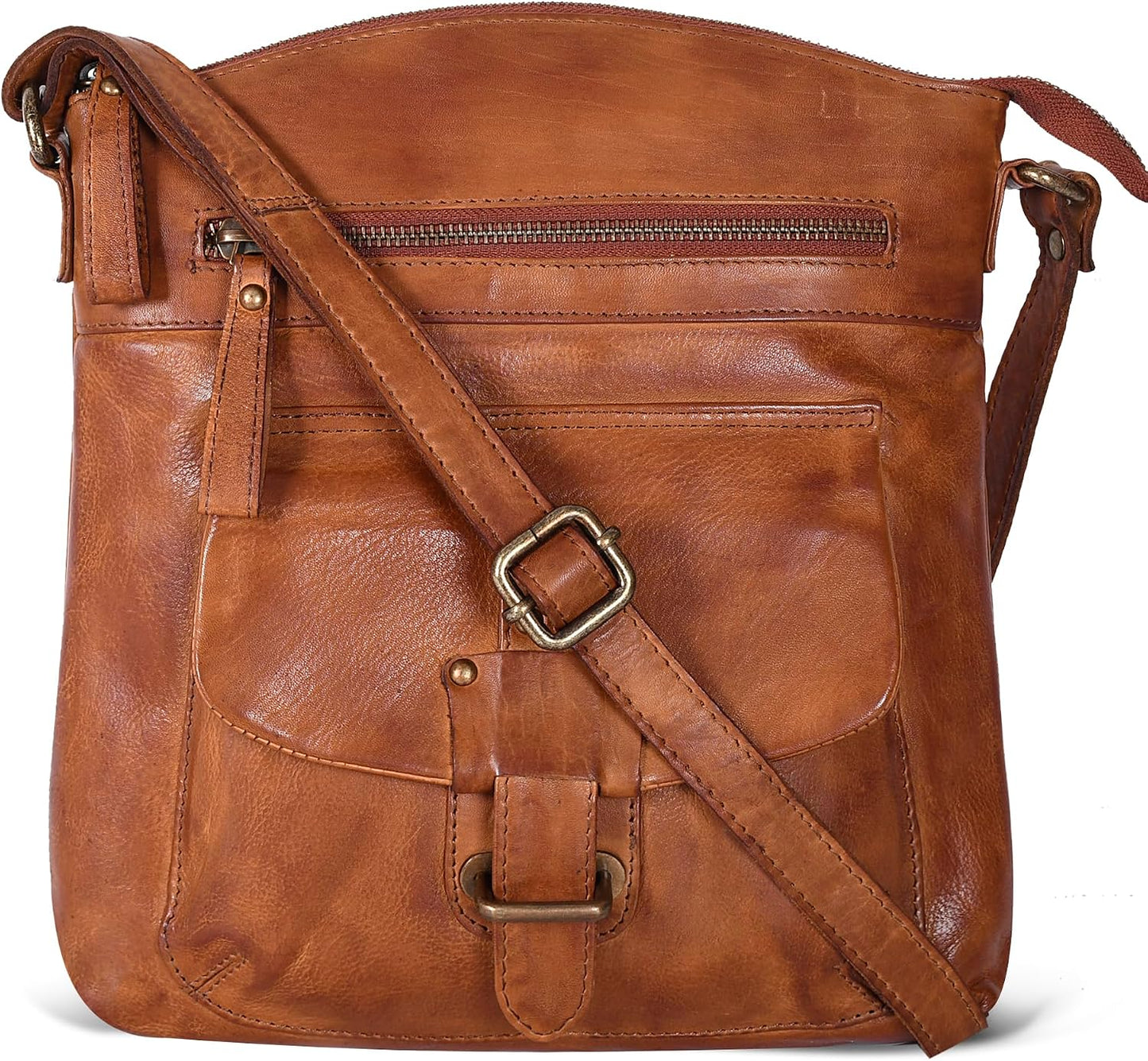 Bolso cruzado de cuero de Oak Leathers para mujer con correa de hom...