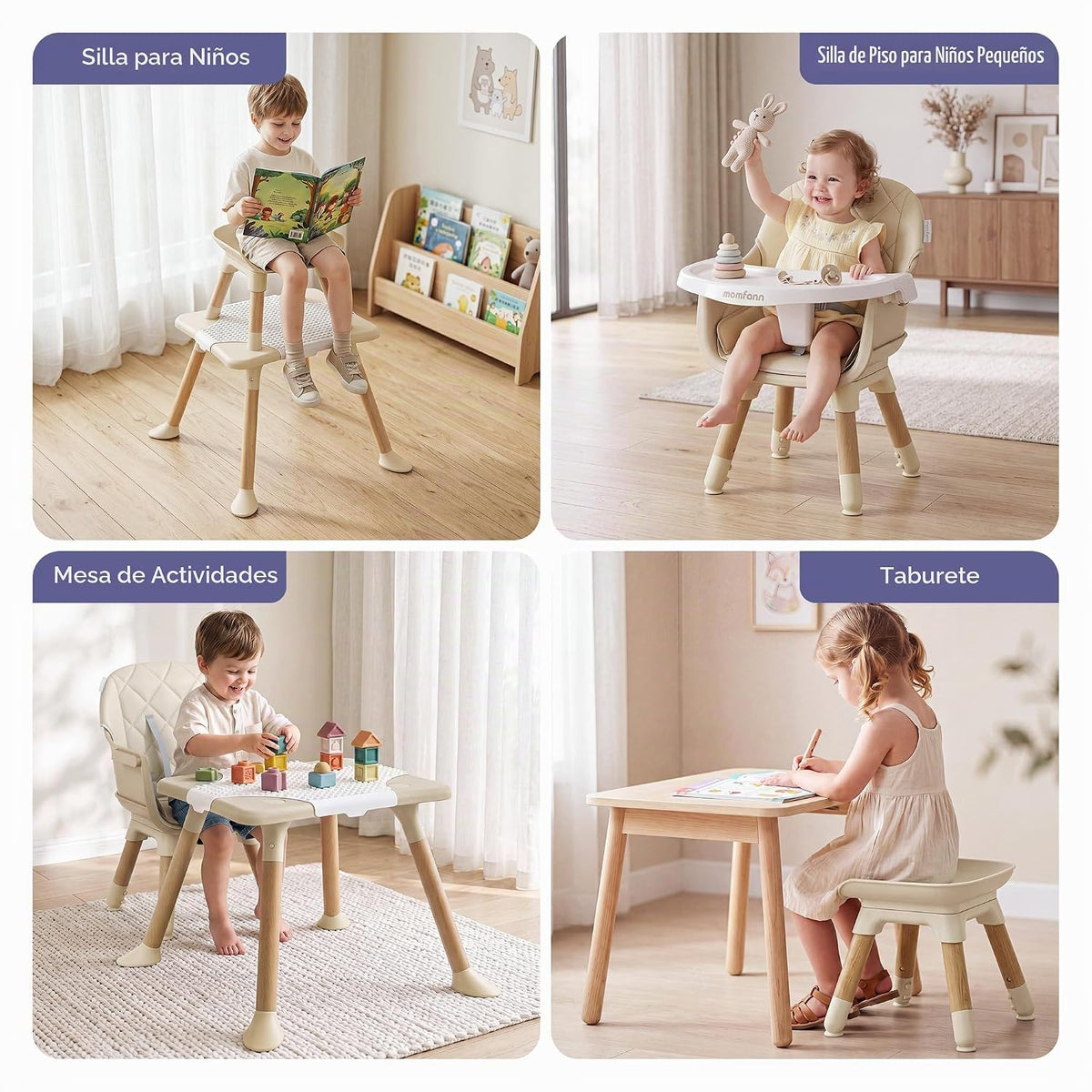 Silla alta convertible 6 en 1 para bebé y niño, silla alta para niñ...