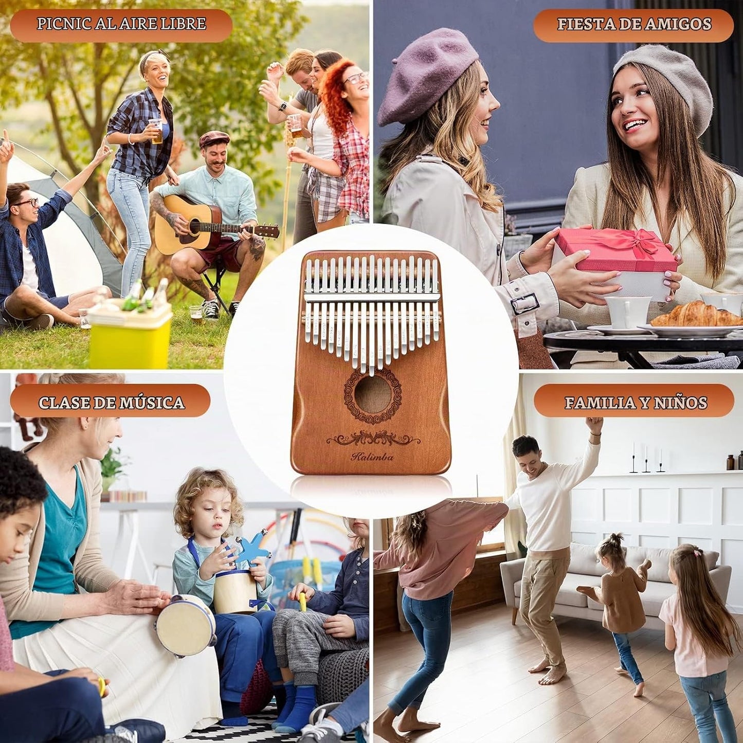Kalimba - Piano de pulgar de 17 teclas, instrumentos musicales de p...