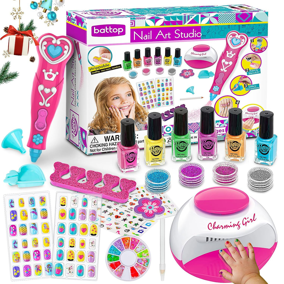 BATTOP Juego de Esmalte de Uñas para Niñas, Kits de Arte de Uñas co...