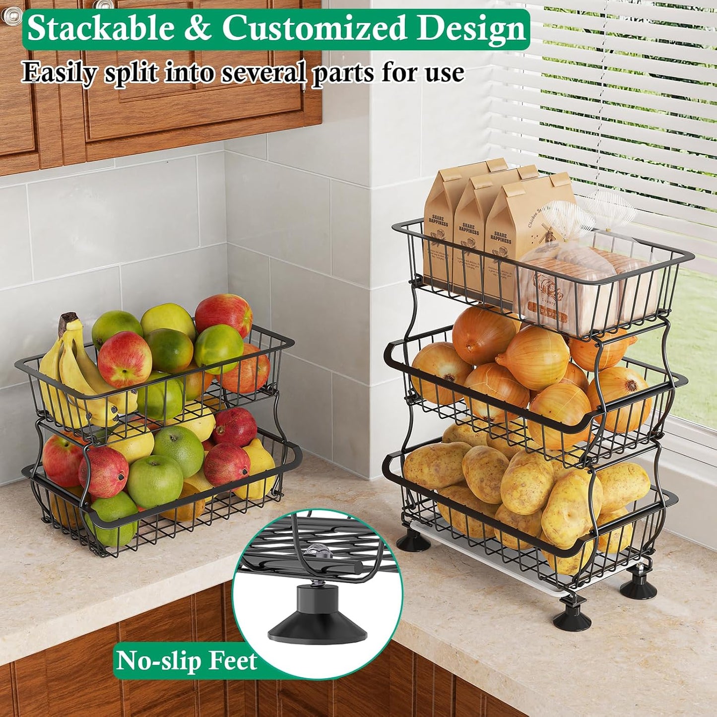 OKZEST cesta de frutas de 5 niveles para cocina, estante organizado...