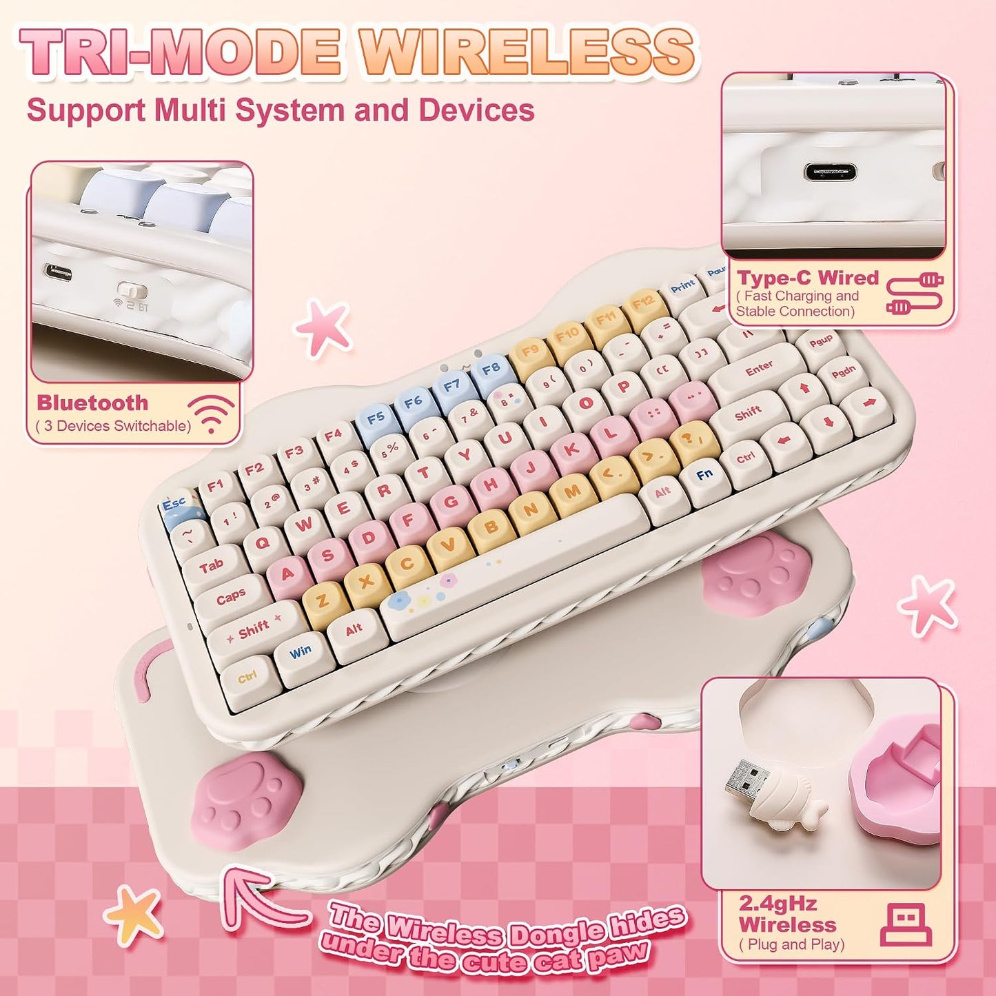 YUNZII Teclado Mecánico Inalámbrico C75, Diseño del 75%, NKRO Inter...