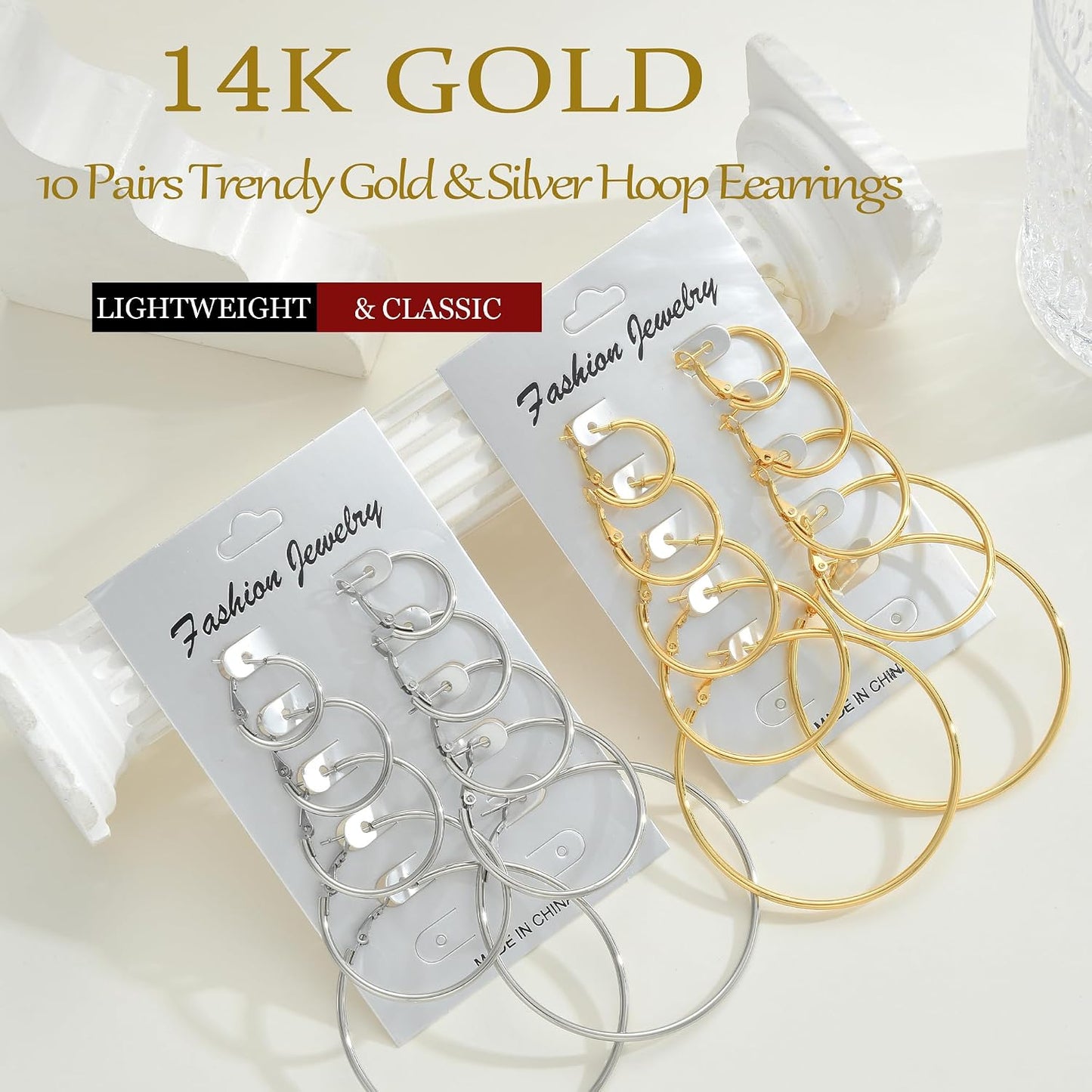 Juego de 9 pares de aretes pequeños tipo aro huggie de oro\/plata p...