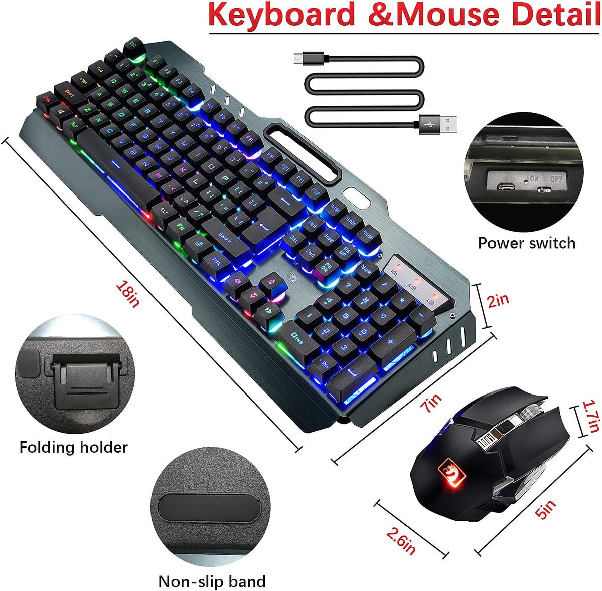 Teclado y ratón recargables, tapa para tecla suspendida.