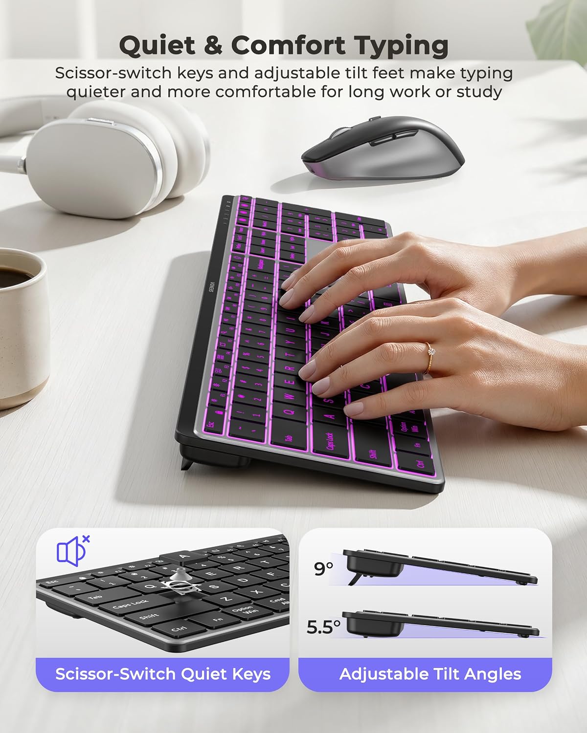 seenda COE64-3 Pro Combo de teclado inalámbrico Bluetooth y ratón |...
