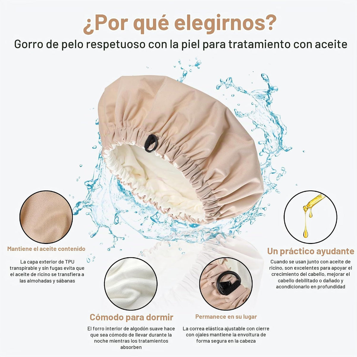 Gorro de máscara de tratamiento capilar con aceite de ricino, sin f...