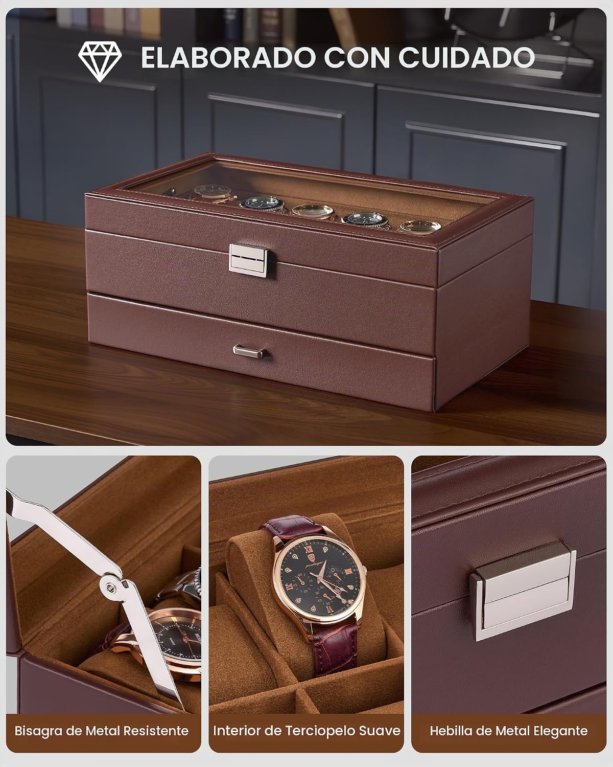 Lolalet Caja de reloj para hombre, caja de joyería para hombre de 1...