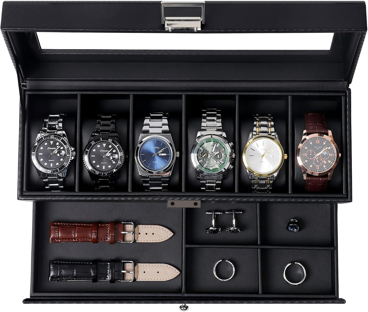 GLOBAL KA Caja de Reloj, Caja de Exhibición de Reloj de 6 Compartim...