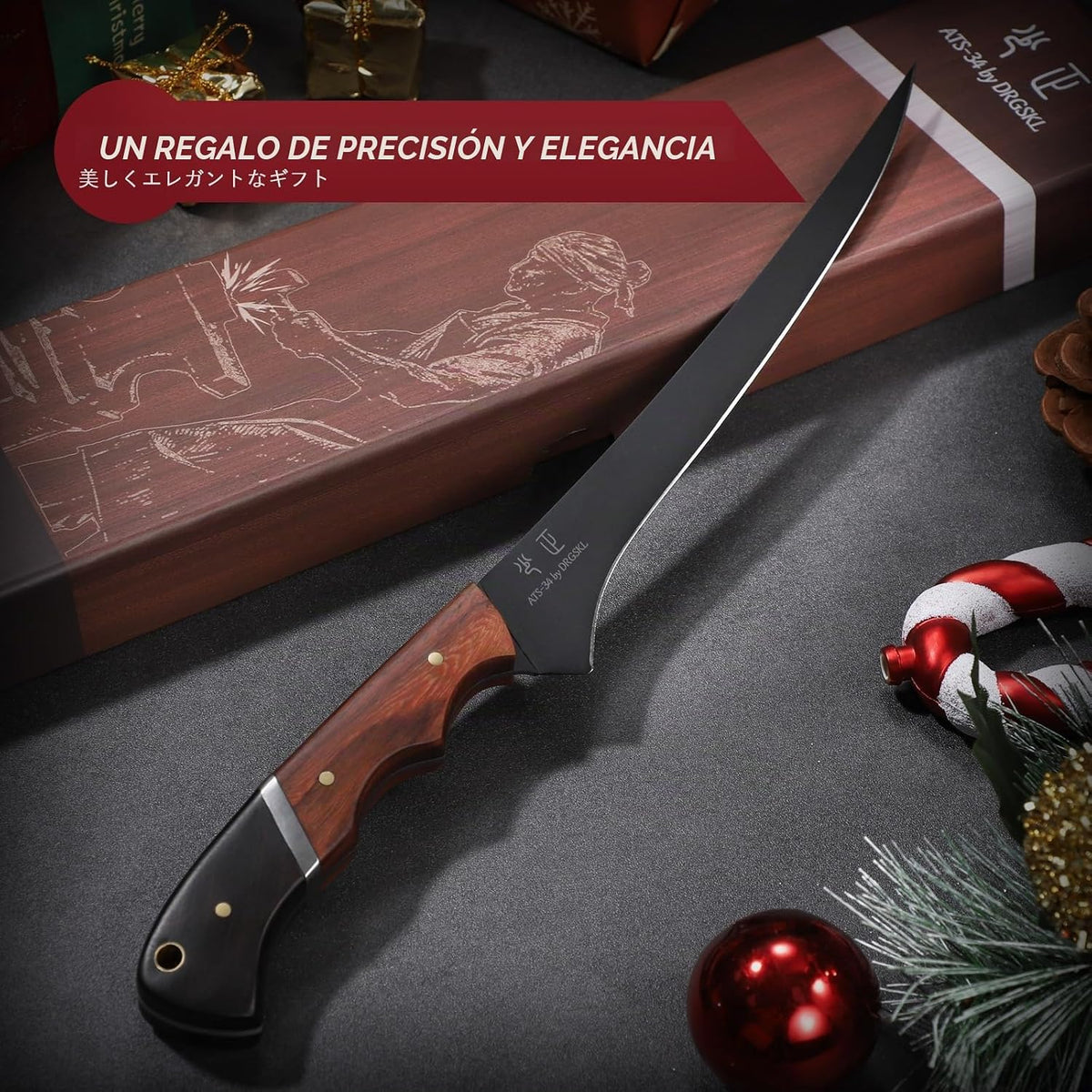 DRGSKL Cuchillo de filete de pescado de 7 pulgadas - Cuchillo de re...