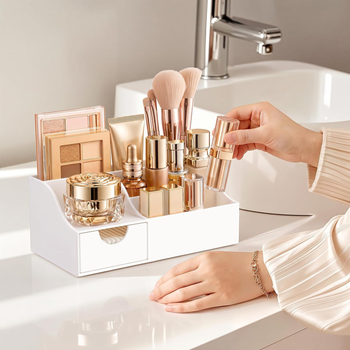 HBlife Organizador de maquillaje con cajón, almacenamiento de cosmé...