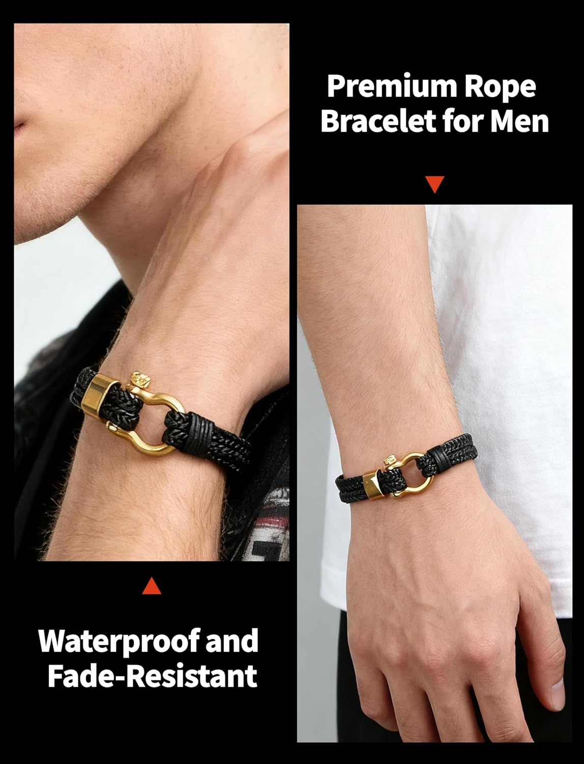 BBXBD Pulsera de Cuerda para Hombre, Cuero con Hebilla de Acero Ino...
