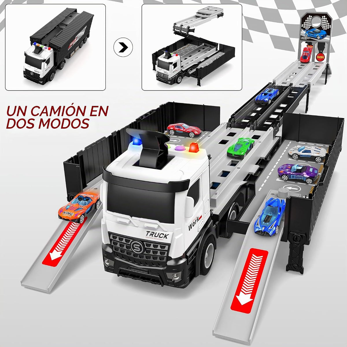 Camión portador pista de carreras juguetes para niños, transporte d...