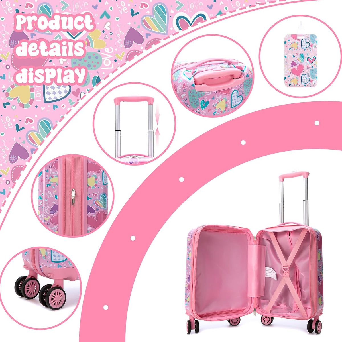 Esteemly Juego de equipaje para niños, 4 piezas, 16 pulgadas, rueda...