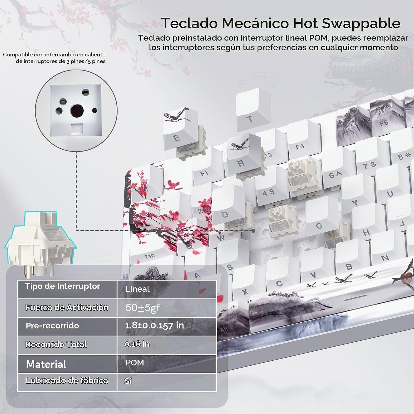 Womier 75% Teclado mecánico inalámbrico con pantalla multimedia en...