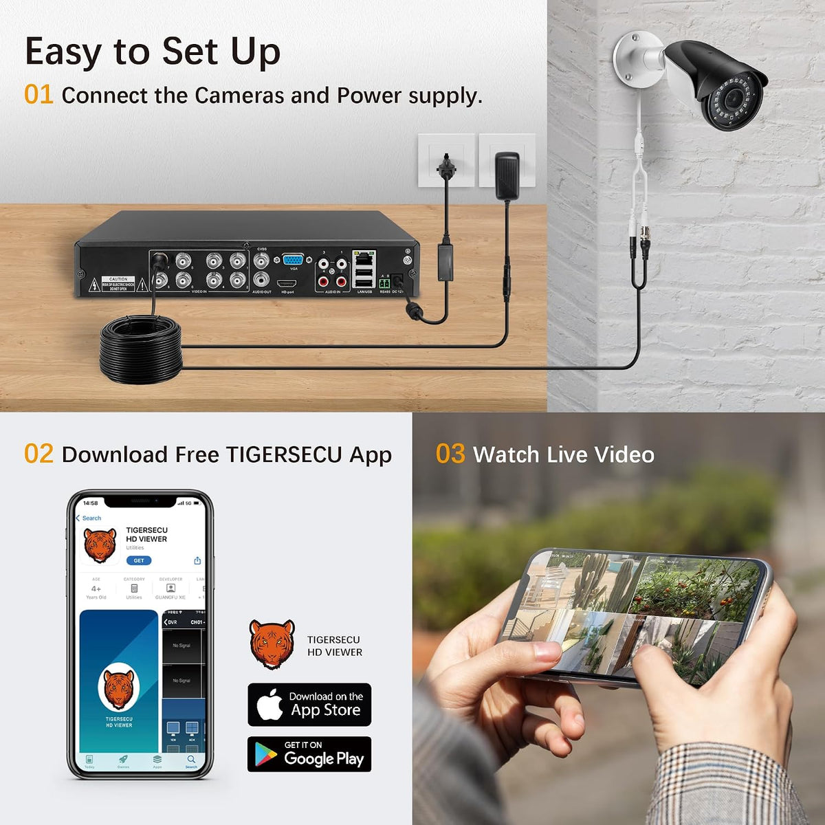 TIGERSECU Grabadora de seguridad DVR Super HD 1080P de 8 canales co...