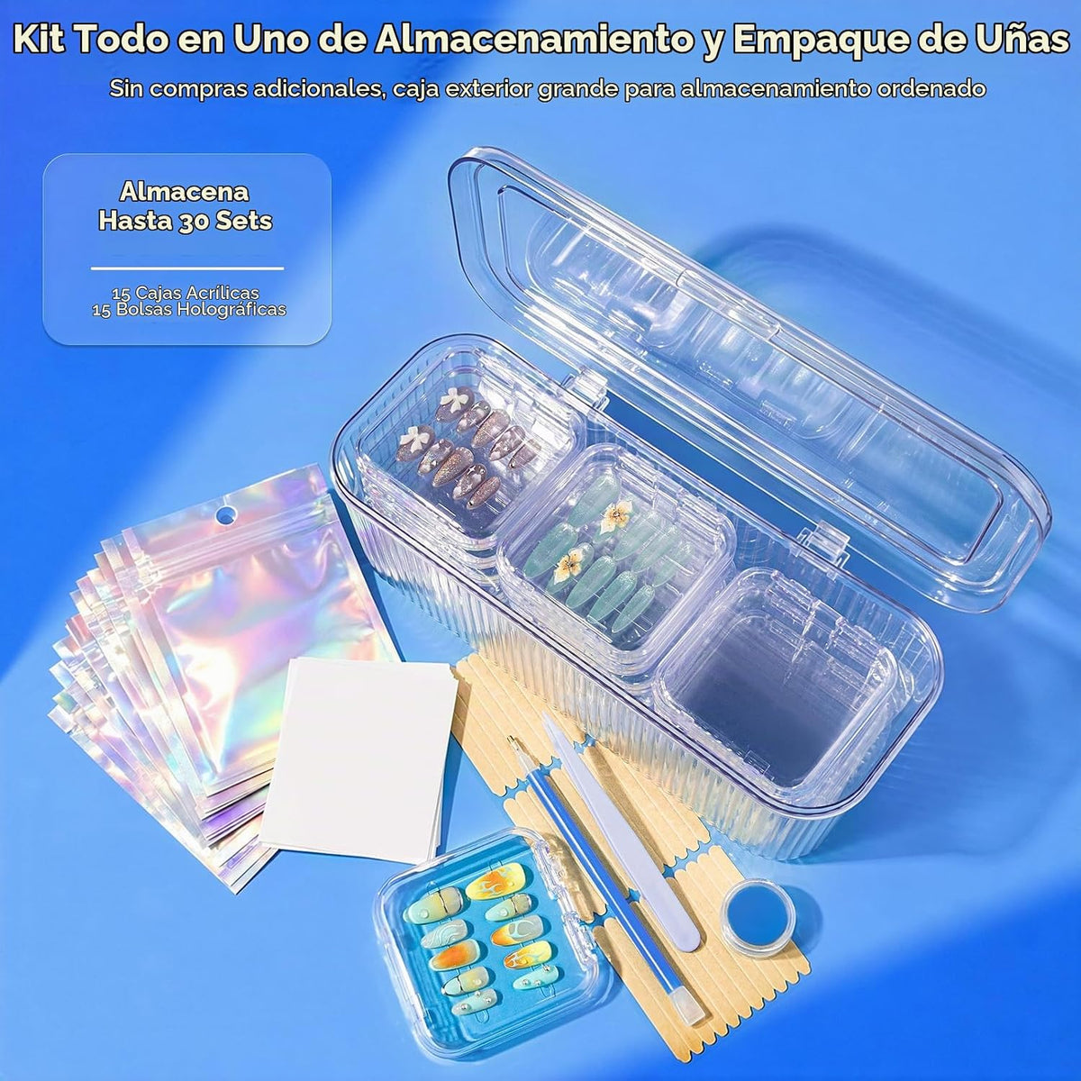 Juego de organizador de almacenamiento de uñas a presión, 15 fundas...