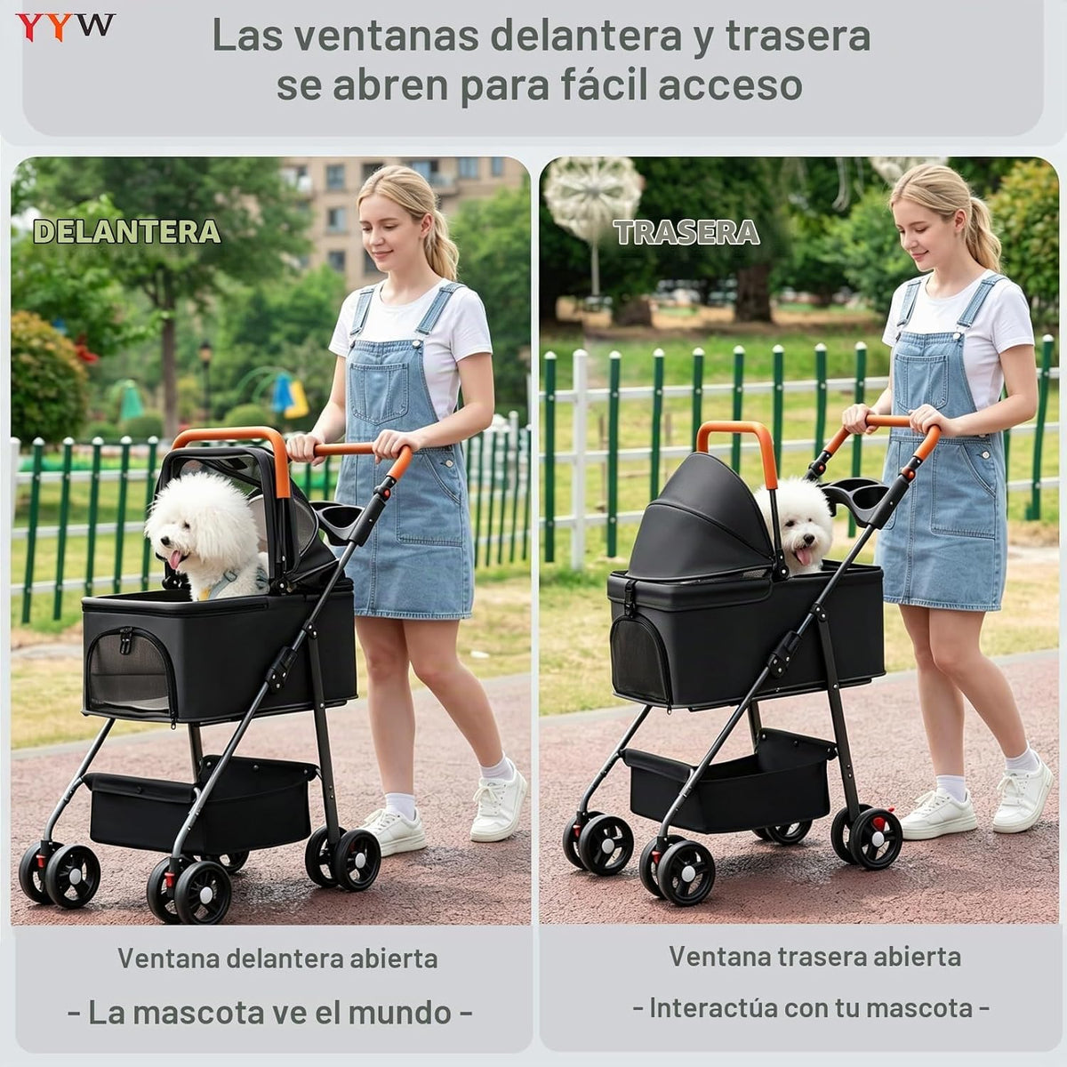 YYW Cochecito para mascotas 3 en 1 con portador extraíble, portavas...