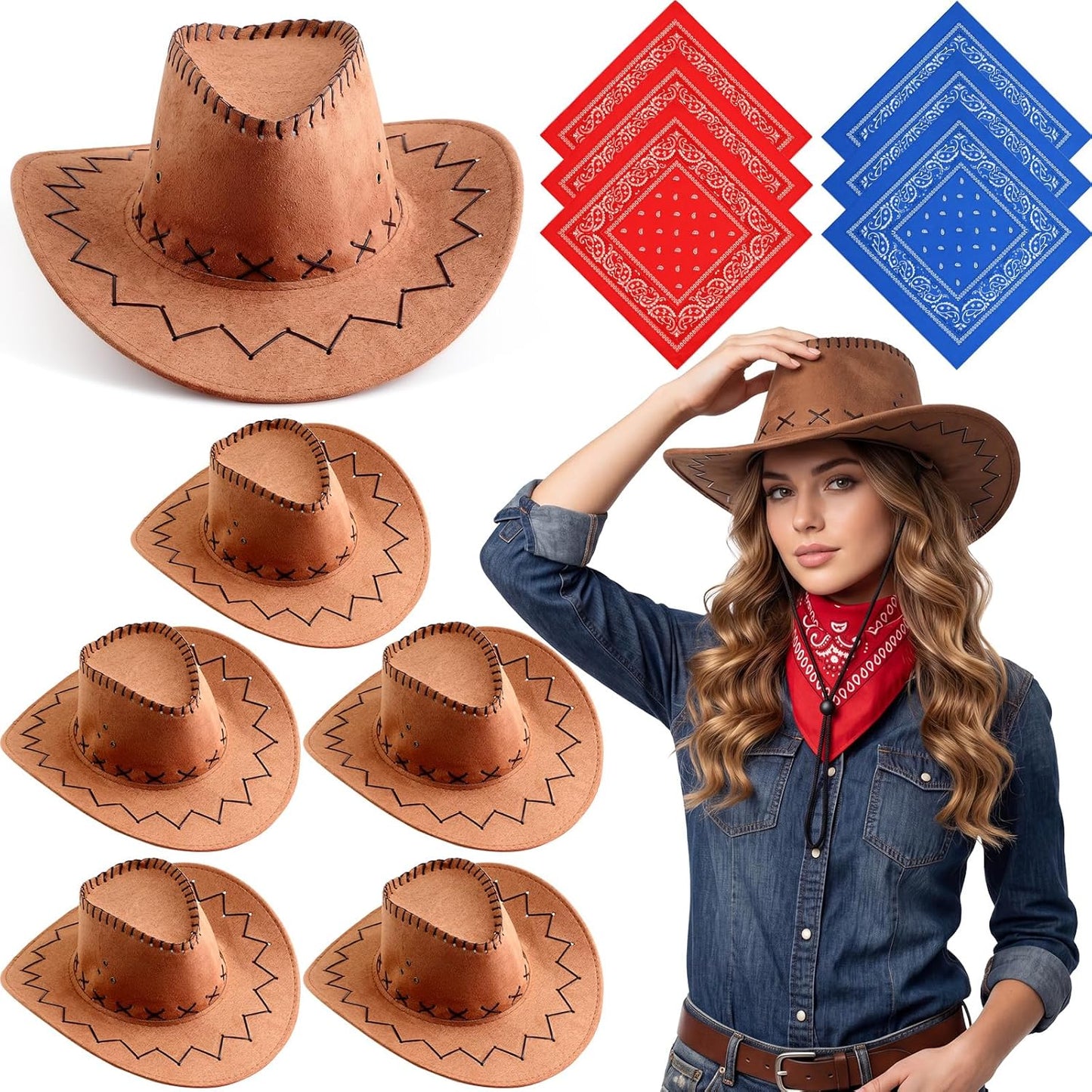 SATINIOR - 12 unidades de sombrero de vaquero occidental y bandana,...