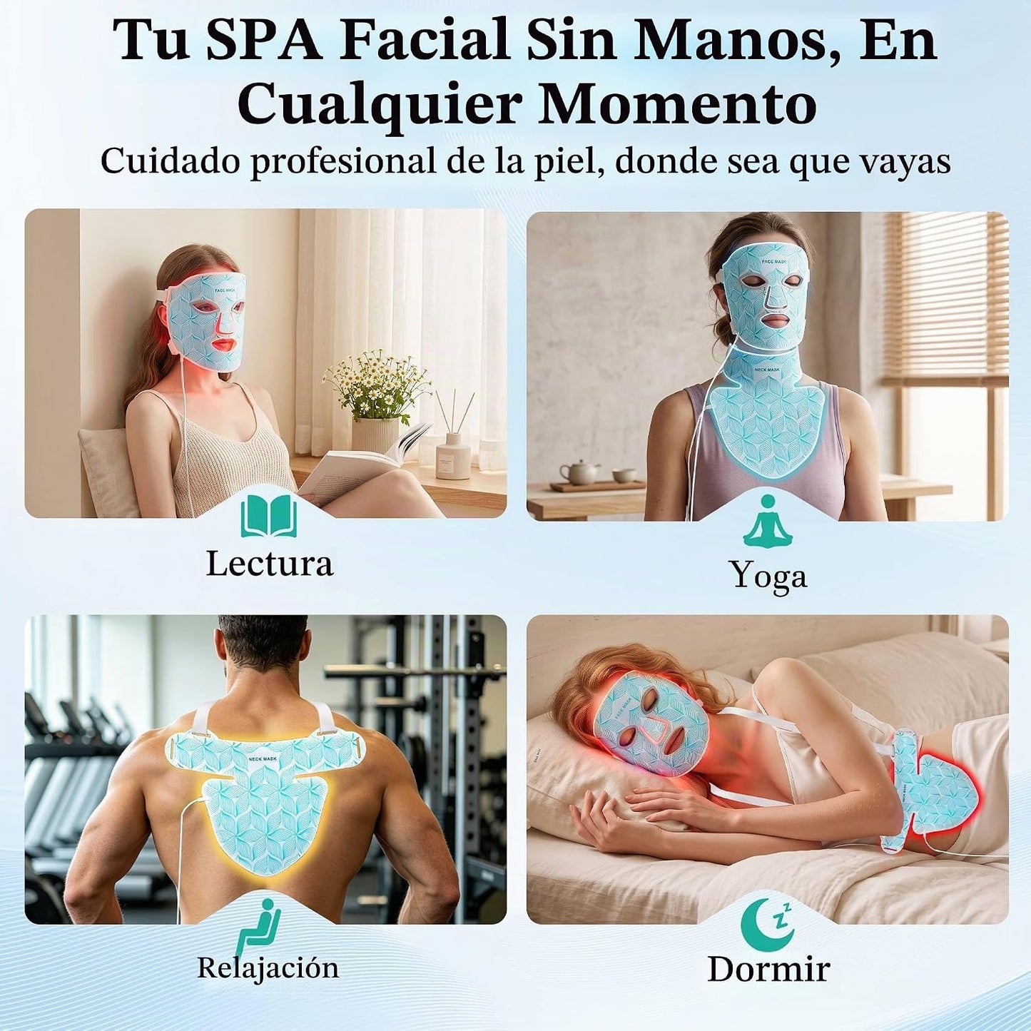 Máscara de terapia de luz roja para cara y cuello, 8 colores brilla...