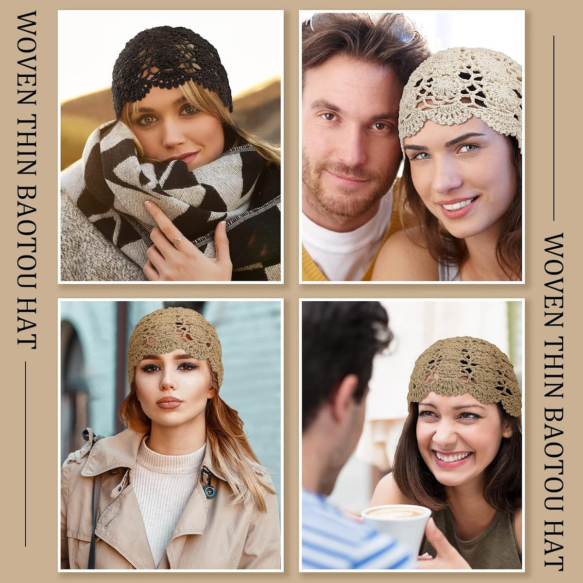 Newcotte Gorro de ganchillo holgado para mujer, hecho a mano, diseñ...