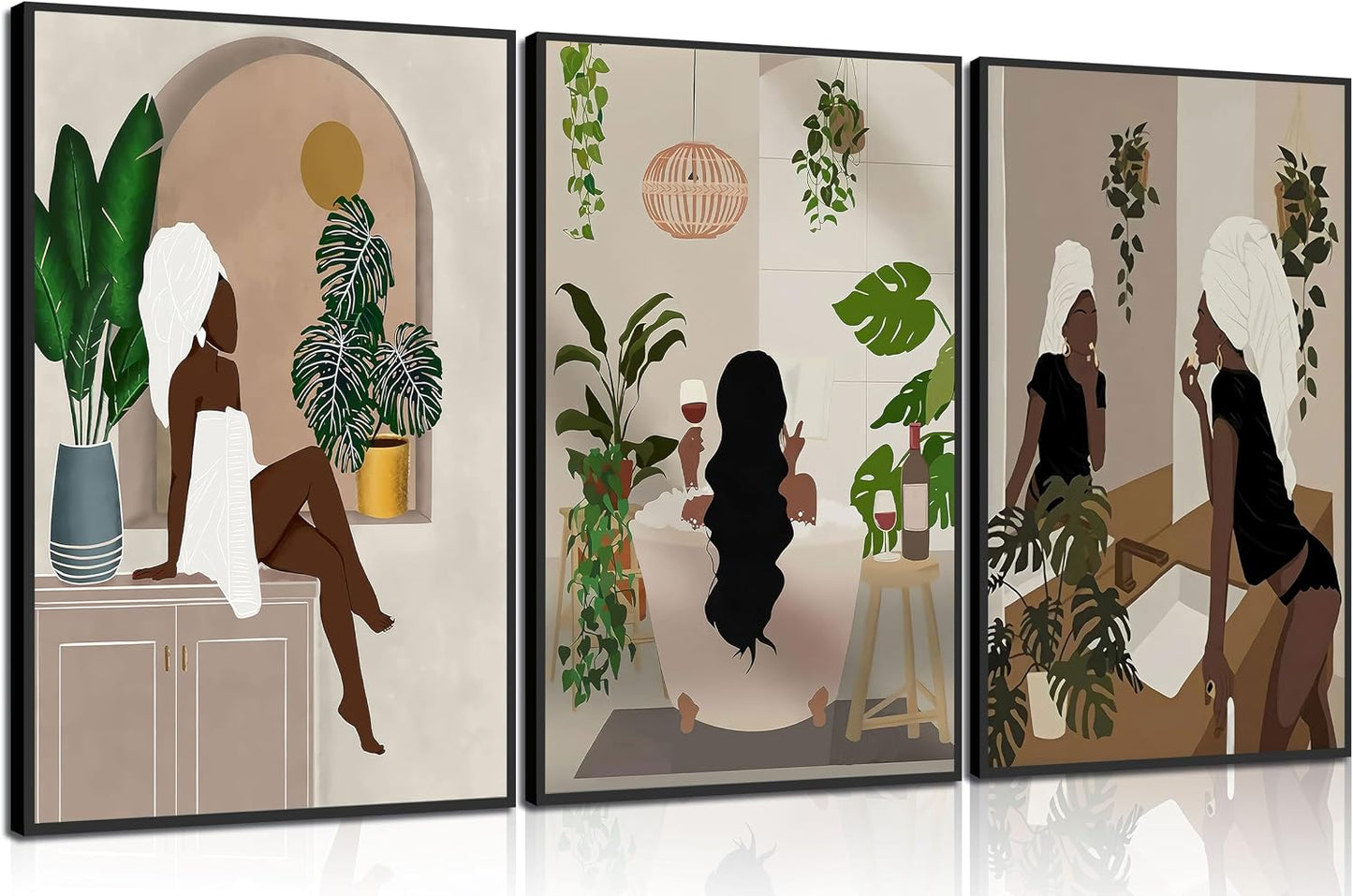 WSTUKVV 3 piezas de arte de pared para baño de chica negra, pósters...