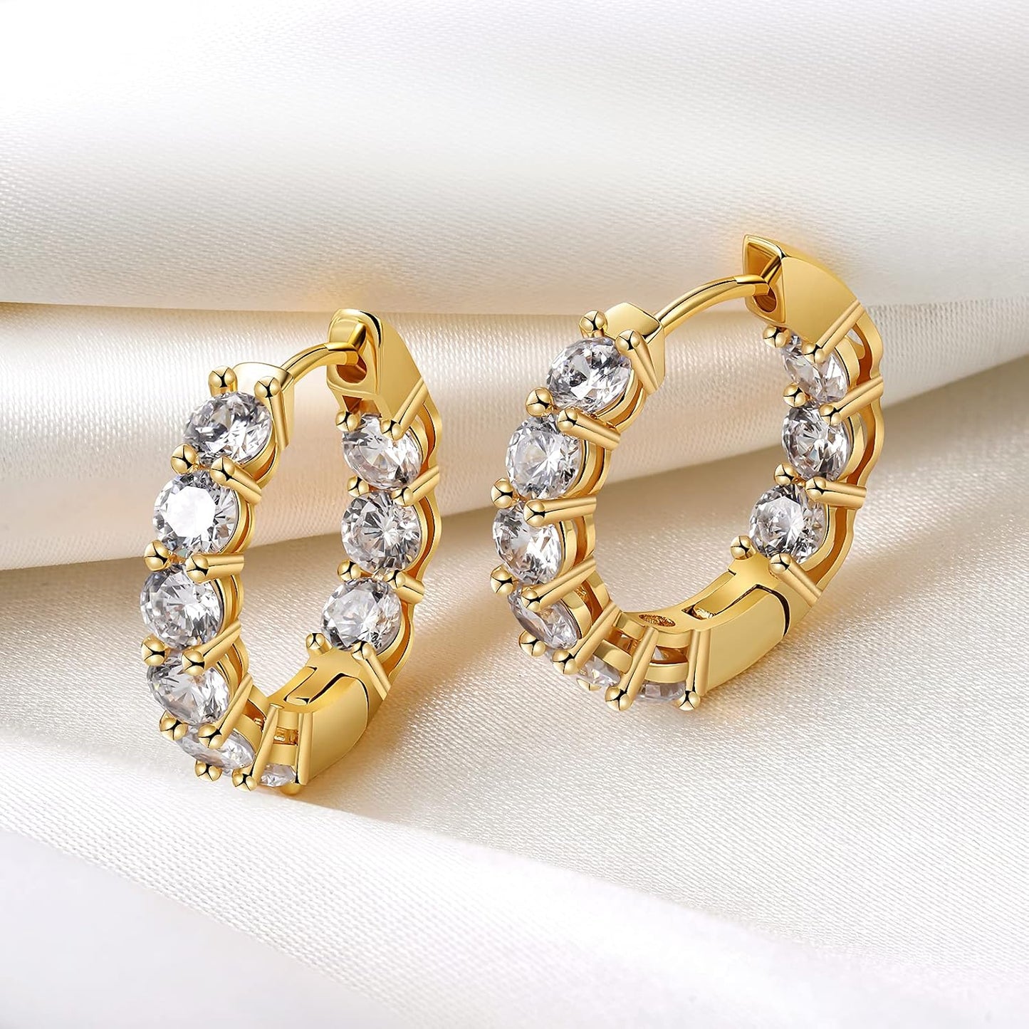 Aretes de aro de plata esterlina con circonita cúbica y aretes de o...