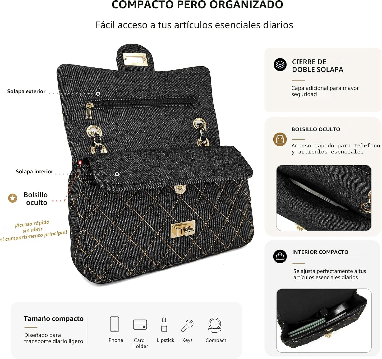 M-ioi-M Bolsos cruzados acolchados de mezclilla para mujer, bolsos...