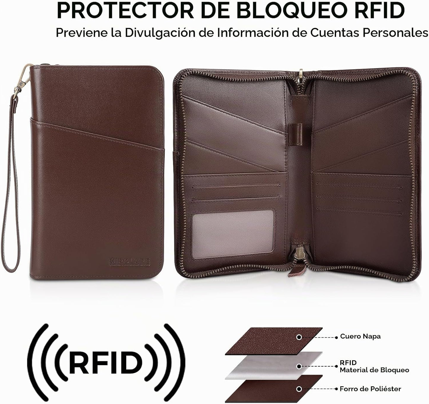 Polare - Funda para pasaporte de cuero de grano completo para hombr...