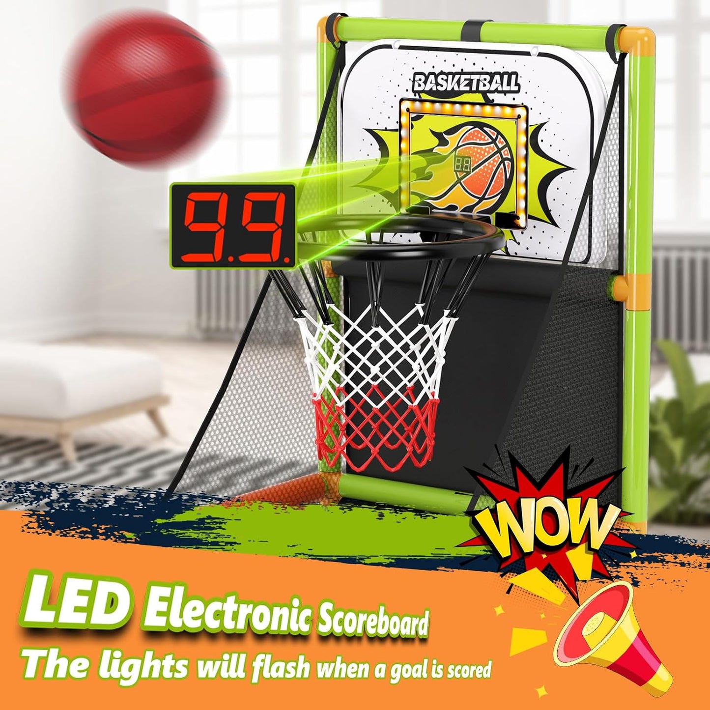 Juego de baloncesto arcade con marcador electrónico y luz LED: jugu...