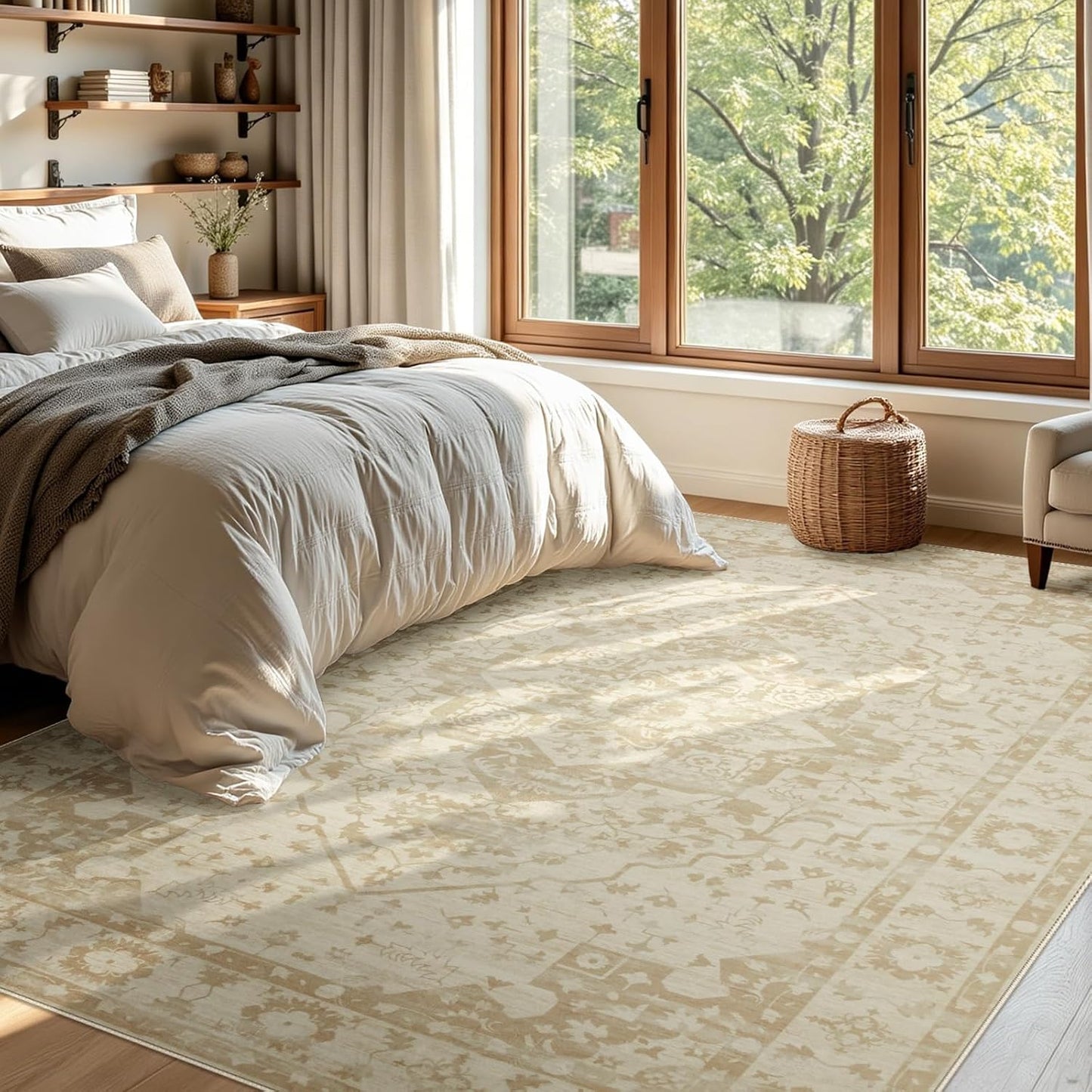 Joydeco Alfombra persa de 8 x 10 pulgadas, color beige, lavable y n...