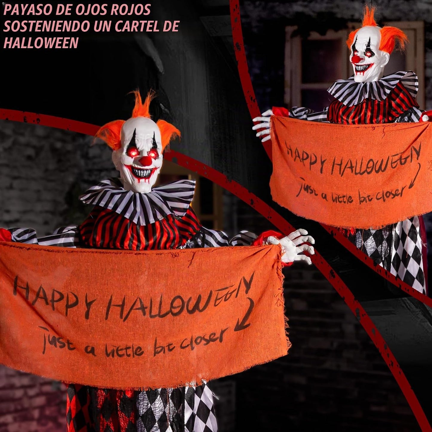 Animatronics - Payaso colgante de Halloween de 5 pies, decoraciones...
