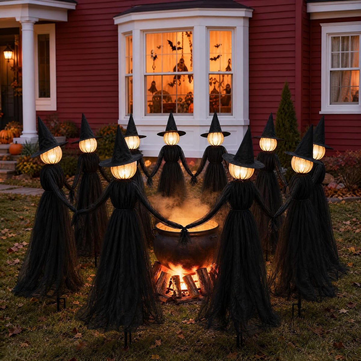 Hourleey Decoración de bruja iluminada de Halloween para exteriores...