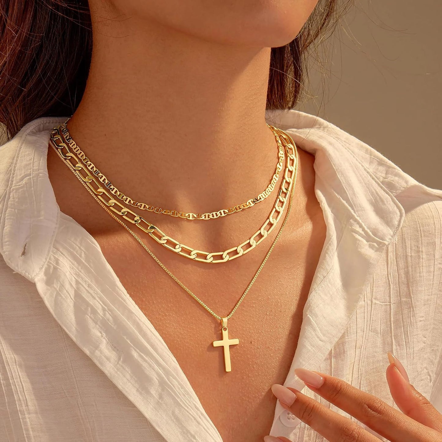 M MOOHAM Collares de oro en capas para mujer, chapado en oro de 14...