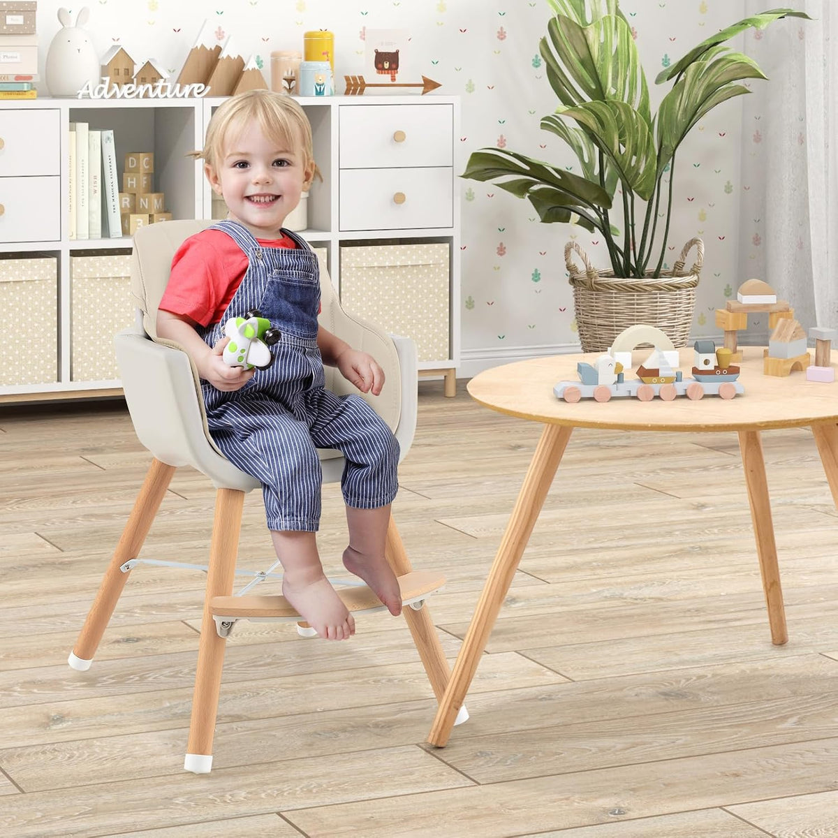 HONEY JOY Silla alta para bebé, silla alta 6 en 1 de madera Eat &am...