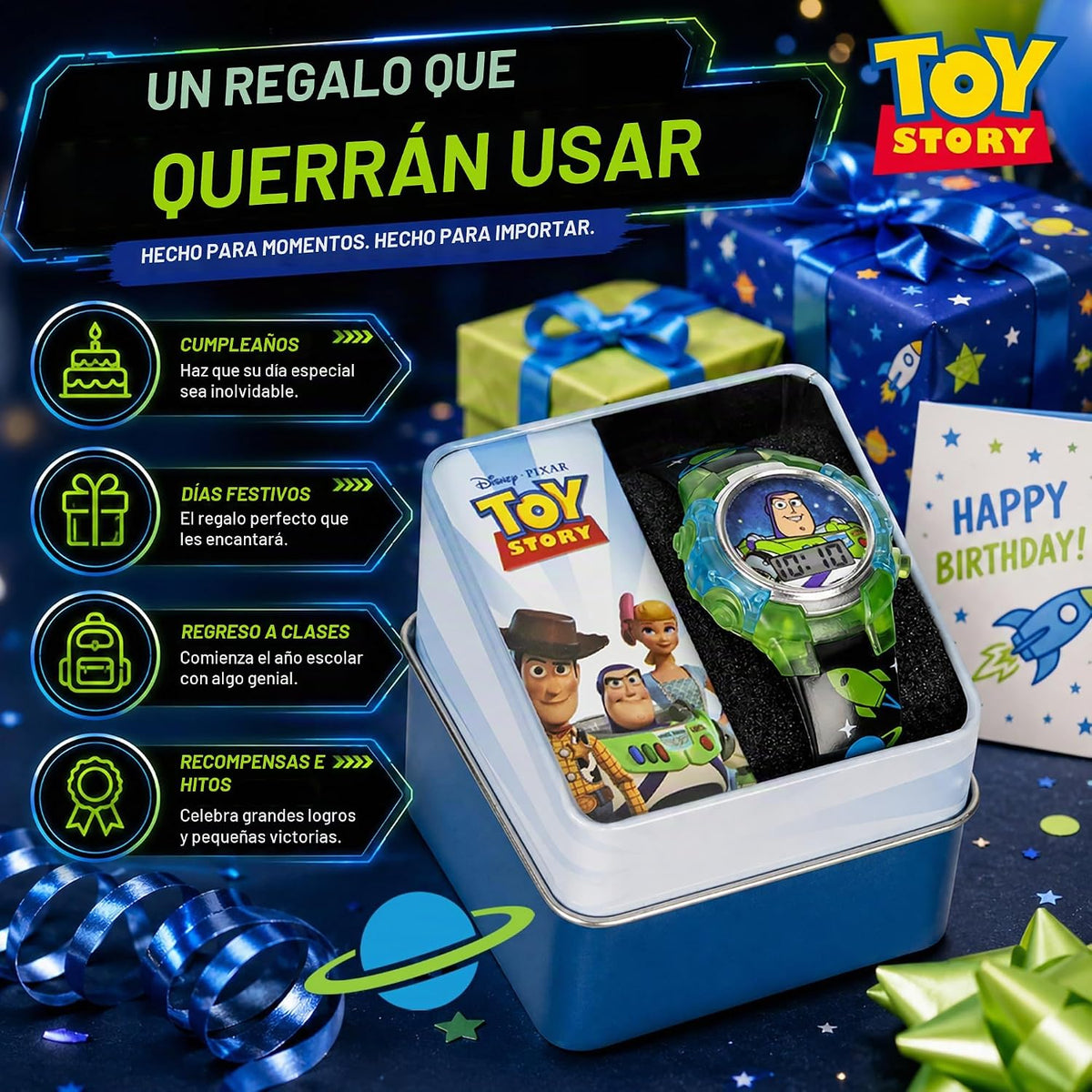 Disney Pixar Toy Story 4 Buzz Lightyear - Reloj LCD intermitente pa...