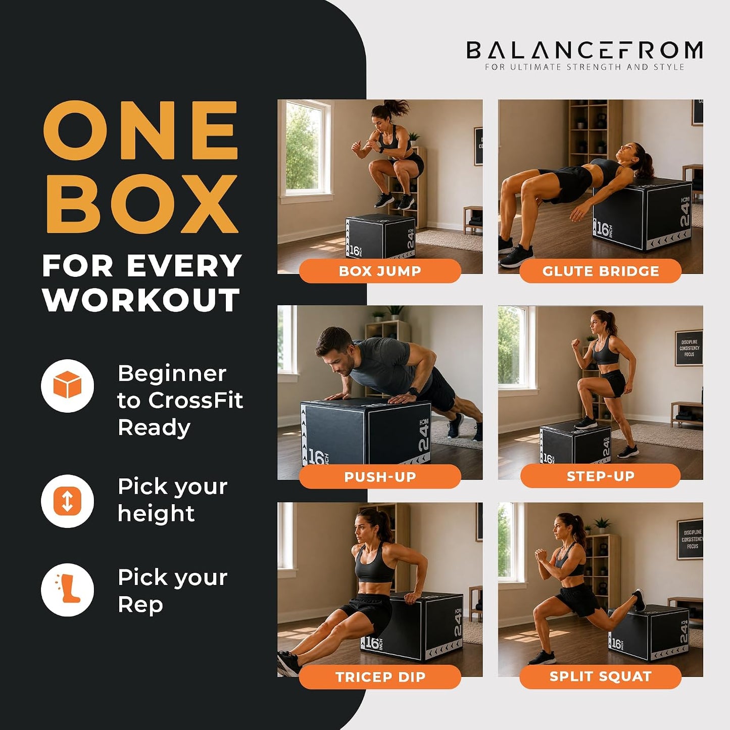 BalanceFrom Caja de salto pliométrica de espuma 3 en 1 para gimnasi...
