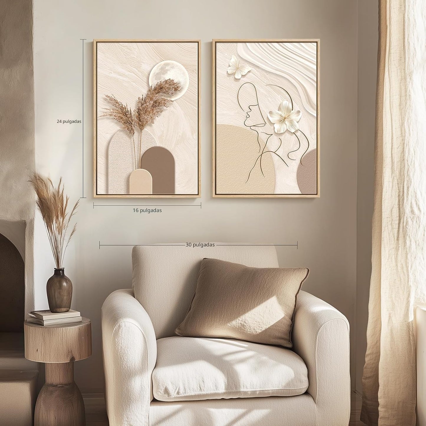 Arte de pared abstracto neutral enmarcado, juego de 2 impresiones e...