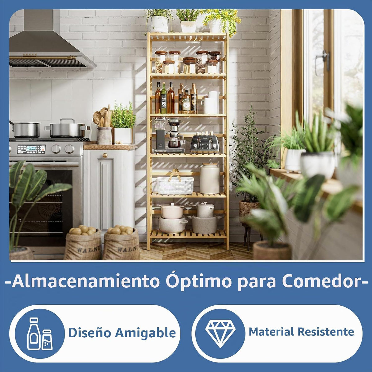 HITNET Estante de bambú, estantería abierta alta ajustable de 6 niv...