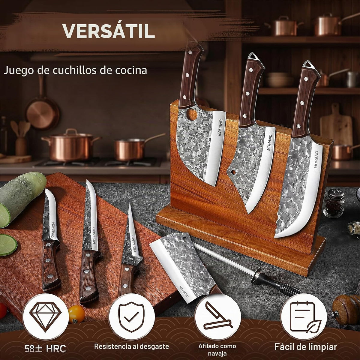 MDHAND Juego de cuchillos de carnicero, juego de cuchillos de chef...