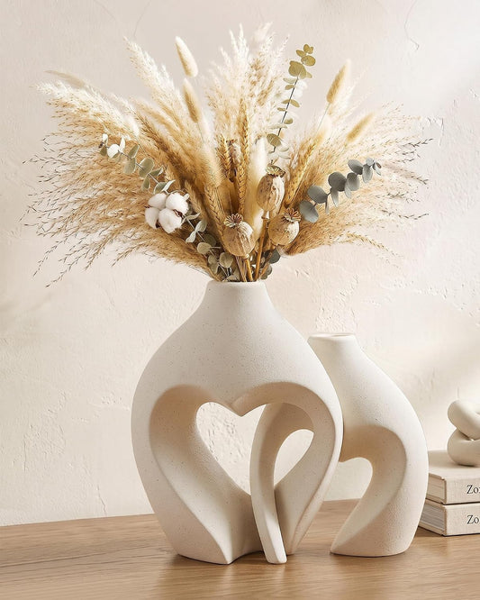 Zormon Jarrones blancos para decoración, juego de 2 jarrones de cer...