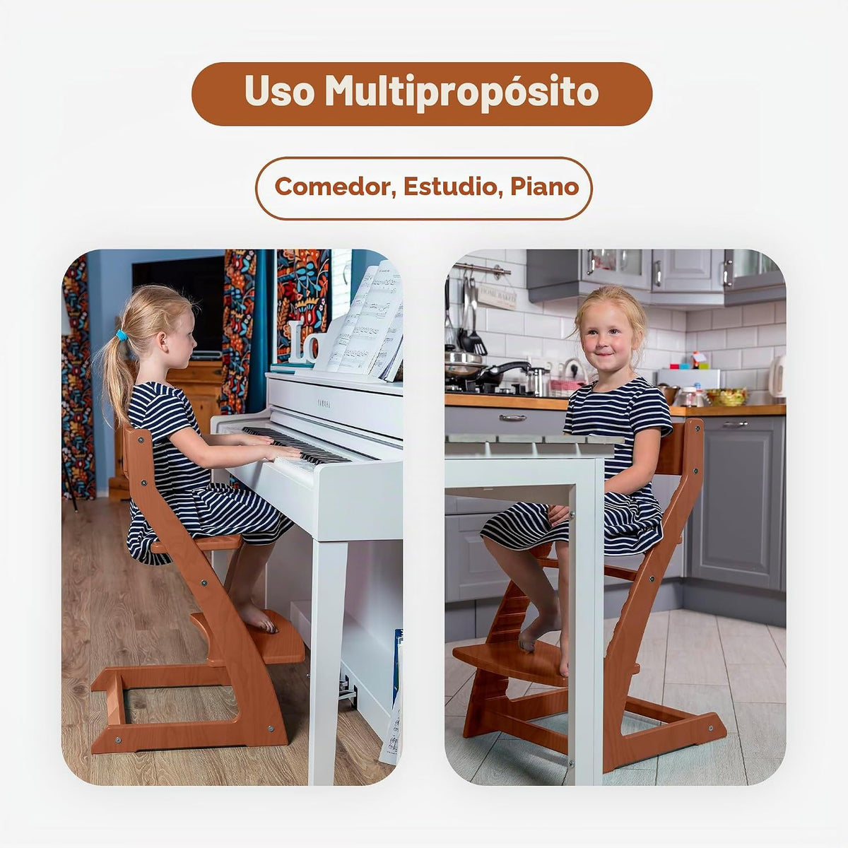 Fornel Silla alta de madera para bebés y niños pequeños, altura aju...