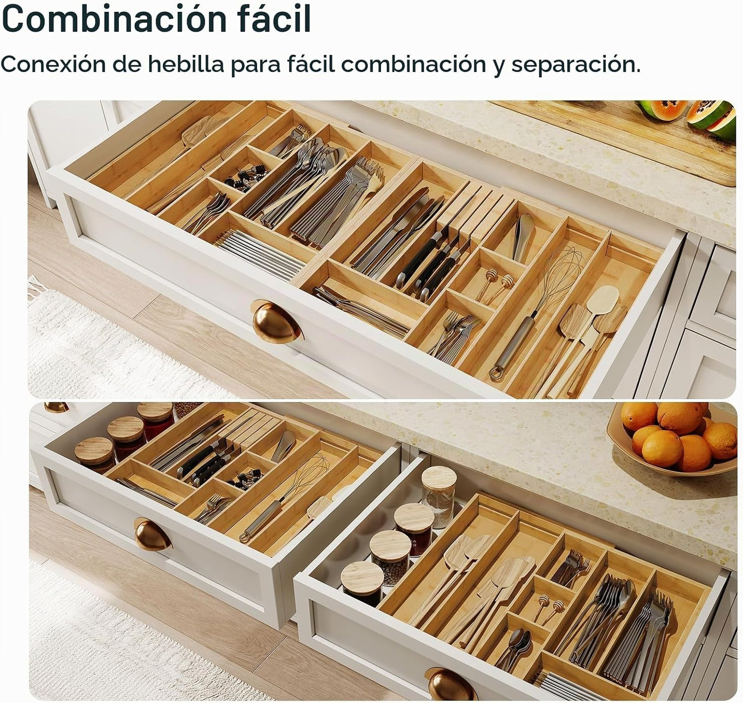 HOOBRO - Organizador grande de cubiertos de cocina, organizador de...