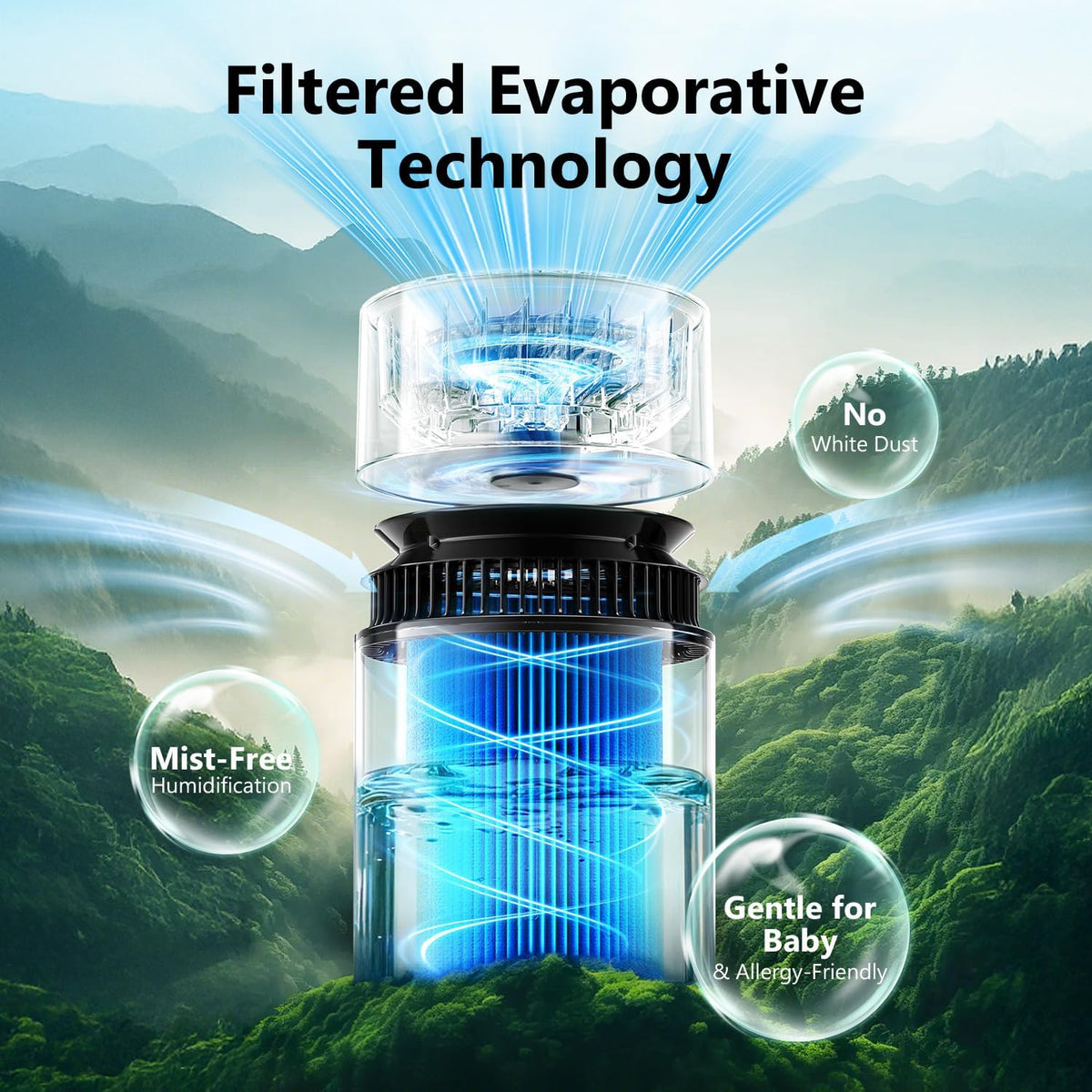 Humidificador evaporativo de 3L para dormitorio, humidificador de l...
