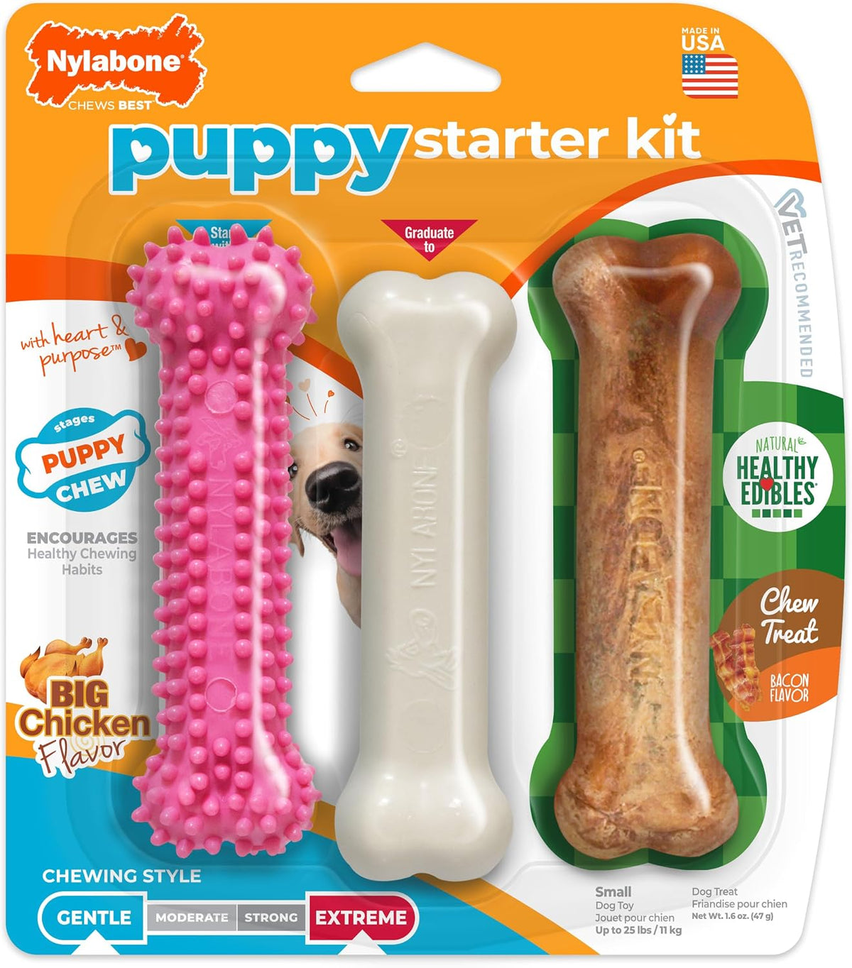 Nylabone - Paquete triple de juguetes y golosinas variadas para cac...