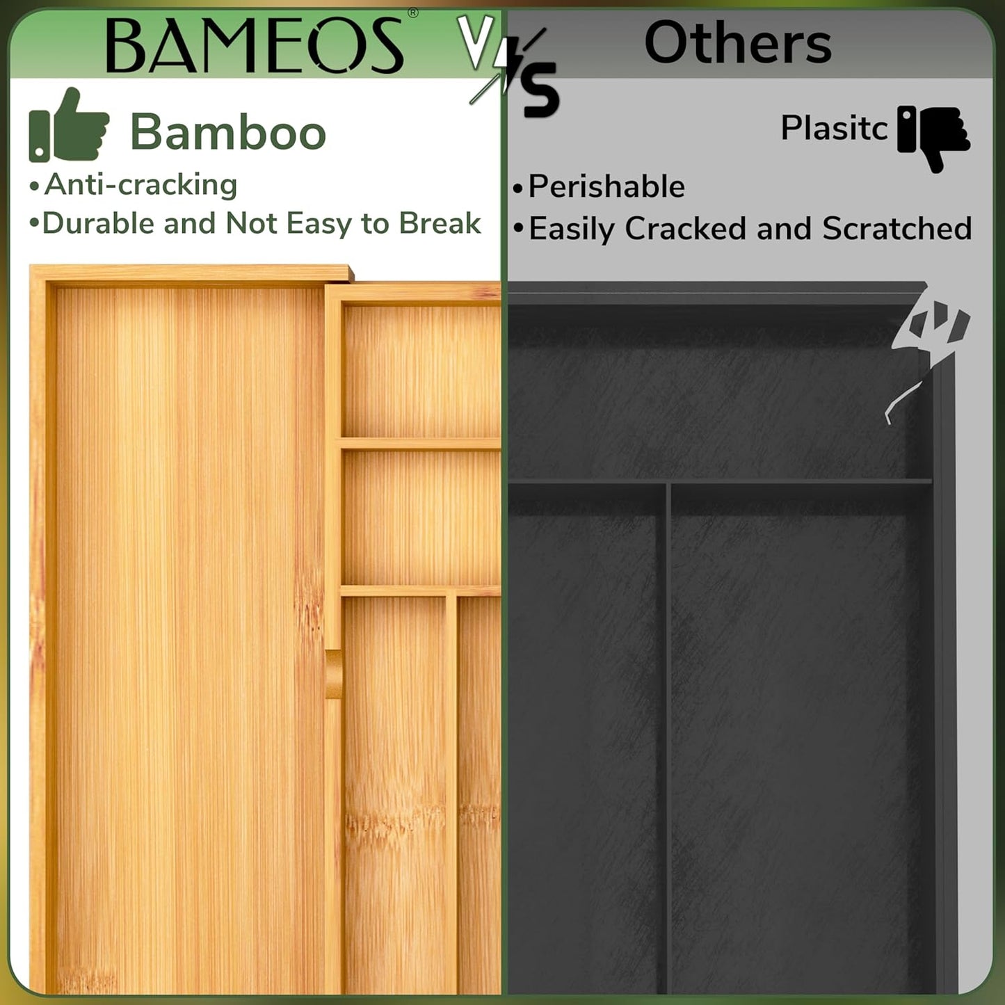 BAMEOS - Organizador de cajón organizador de cubiertos bandeja de c...