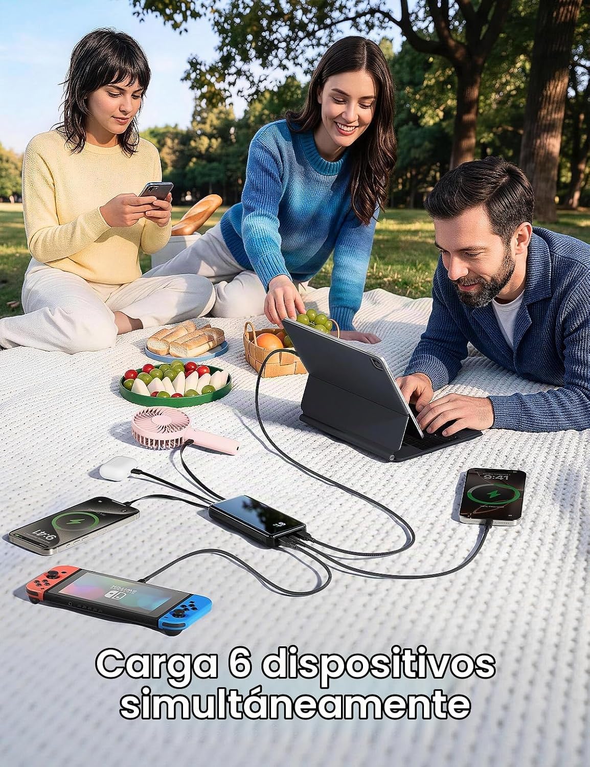 Cargador portátil 50000mAh, 4 cables incorporados,Banco de energía...